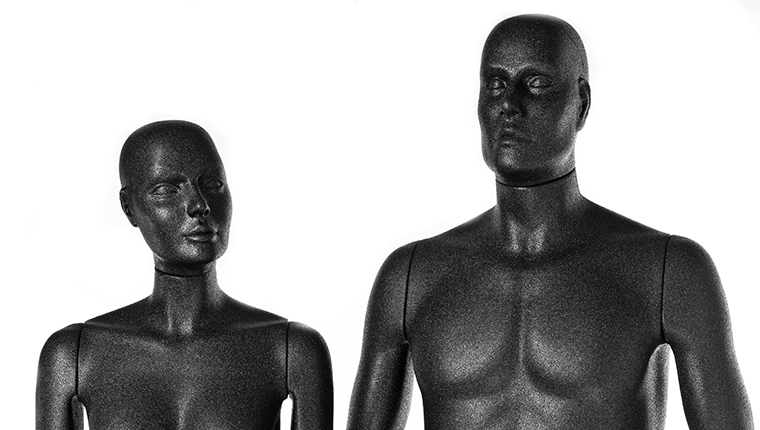 Male and female mannequin made from ARPRO (expanded polypropylene) standing for a family picture