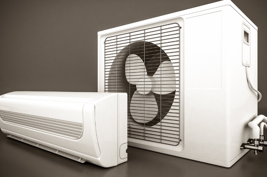 A HVAC white unit with an air conditioning unit 