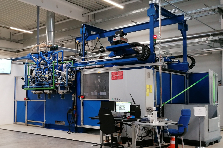 A blue Telemetric Moulding machine at the JSP Innovation Centre in Dusseldorf