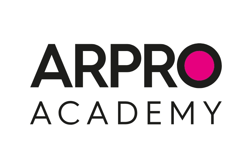ARPRO Academy - black text and the o of ARPRO filled with magenta.