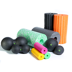 Selection of polypropylene coloured sports rollers and massage balls 
