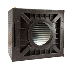 Black ARPRO (expanded polypropylene) heat exchanger for a HVAC system