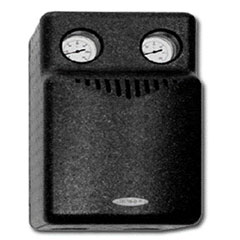 Rectangular molded black ARPRO box with two dials, one top left and the other top right. 