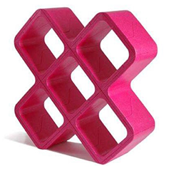 An ARPRO (expanded polypropylene) Magenta modular shelving system made by Movisi