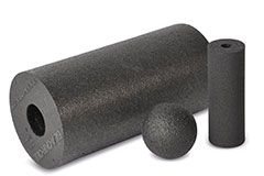 A standard BLACKROLL foam roller with a mini foam roller and fascia ball made from ARPRO (expanded polypropylene) by WSVK